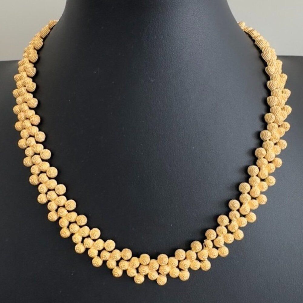 Vintage 80s Gold Tone Metal Cannetille Etruscan Style Statement Necklace